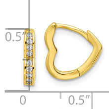 Load image into Gallery viewer, Sterling Silver Polished Gold-tone CZ Hinged Heart Shaped Hoop Earrings
