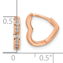 Load image into Gallery viewer, Sterling Silver Polished Rose-tone CZ Hinged Heart Shaped Hoop Earrings
