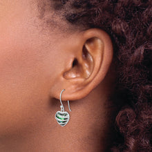 Load image into Gallery viewer, Sterling Silver RH-plated Abalone Heart Shephard Hook Earrings
