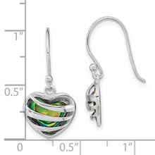 Load image into Gallery viewer, Sterling Silver RH-plated Abalone Heart Shephard Hook Earrings
