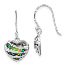 Load image into Gallery viewer, Sterling Silver RH-plated Abalone Heart Shephard Hook Earrings
