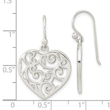 Load image into Gallery viewer, Sterling Silver Polished Filigree Heart Dangle Earrings
