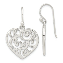 Load image into Gallery viewer, Sterling Silver Polished Filigree Heart Dangle Earrings
