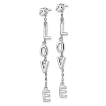 Load image into Gallery viewer, Sterling Silver Rhodium-plated Polished LOVE CZ Dangle Post Earrings
