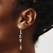 Load image into Gallery viewer, Sterling Silver Rhodium-plated Polished LOVE CZ Dangle Post Earrings
