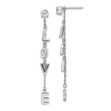 Load image into Gallery viewer, Sterling Silver Rhodium-plated Polished LOVE CZ Dangle Post Earrings
