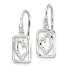 Load image into Gallery viewer, Sterling Silver Polished Heart in Rectangle Shepherd Hook Earrings
