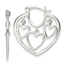 Load image into Gallery viewer, Sterling Silver 3-Hearts Hoop Earrings
