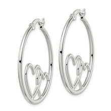 Load image into Gallery viewer, Sterling Silver Hearts Round 1.5x30mm Hoop Earrings
