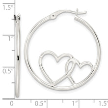 Load image into Gallery viewer, Sterling Silver Hearts Round 1.5x30mm Hoop Earrings
