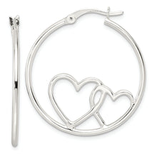 Load image into Gallery viewer, Sterling Silver Hearts Round 1.5x30mm Hoop Earrings
