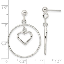 Load image into Gallery viewer, Sterling Silver Polished Circle w/Dangle Heart Post Earrings
