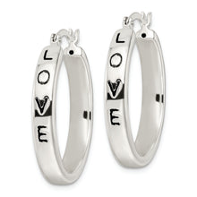 Load image into Gallery viewer, Sterling Silver Polished Black Enamel Love Circle Hoop Earrings
