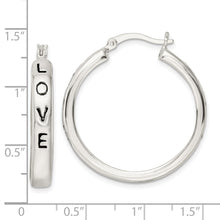 Load image into Gallery viewer, Sterling Silver Polished Black Enamel Love Circle Hoop Earrings
