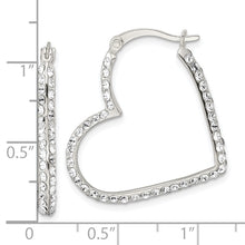 Load image into Gallery viewer, Sterling Silver CZ Heart Hoop Earrings
