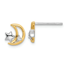 Load image into Gallery viewer, Sterling Silver RH-plated &amp; Gold-plated Star and Moon CZ Post Earrings
