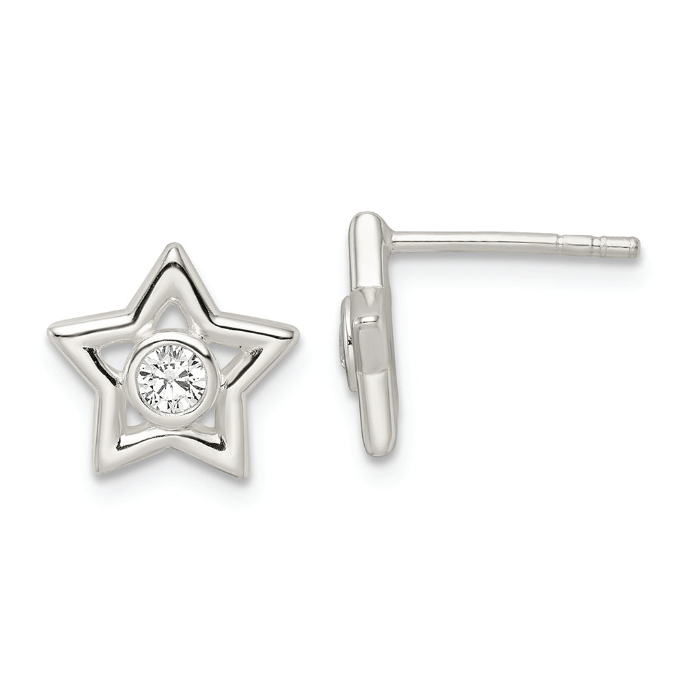 Sterling Silver Polished CZ Star Post Earrings