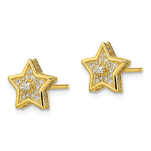 Load image into Gallery viewer, Sterling Silver Polished Gold-tone CZ Star Post Earrings
