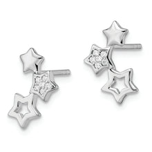 Load image into Gallery viewer, Sterling Silver Rhodium-plated Polished CZ Star Post Earrings
