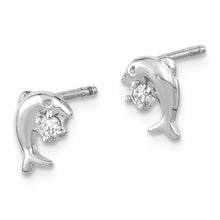 Load image into Gallery viewer, Sterling Silver Rhodium-plated CZ Dolphin Post Earrings
