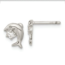 Load image into Gallery viewer, Sterling Silver Rhodium-plated CZ Dolphin Post Earrings
