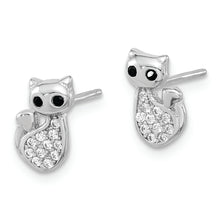 Load image into Gallery viewer, Sterling Silver Rhodium-plated CZ Cat Post Earrings
