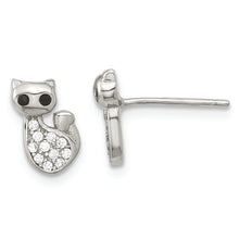 Load image into Gallery viewer, Sterling Silver Rhodium-plated CZ Cat Post Earrings
