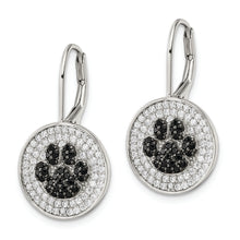 Load image into Gallery viewer, Sterling Silver Polished CZ Paw Print Leverback Earrings
