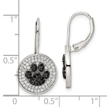 Load image into Gallery viewer, Sterling Silver Polished CZ Paw Print Leverback Earrings
