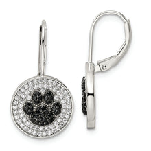 Load image into Gallery viewer, Sterling Silver Polished CZ Paw Print Leverback Earrings
