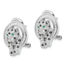 Load image into Gallery viewer, Sterling Silver Rhod-plated CZ Circle with Cheetah Post Omega Back Earrings
