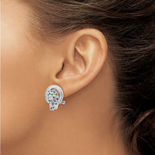 Load image into Gallery viewer, Sterling Silver Rhod-plated CZ Circle with Cheetah Post Omega Back Earrings
