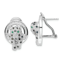 Load image into Gallery viewer, Sterling Silver Rhod-plated CZ Circle with Cheetah Post Omega Back Earrings
