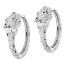 Load image into Gallery viewer, Sterling Silver Rhodium-plated Polished CZ Cheetah Hinged Hoop Earrings

