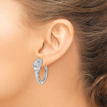 Load image into Gallery viewer, Sterling Silver Rhodium-plated Polished CZ Cheetah Hinged Hoop Earrings
