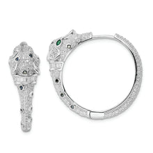 Load image into Gallery viewer, Sterling Silver Rhodium-plated Polished CZ Cheetah Hinged Hoop Earrings
