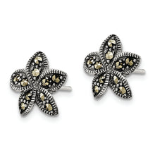 Load image into Gallery viewer, Sterling Silver Antiqued Marcasite Flower Post Earrings
