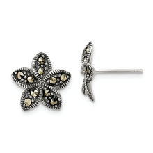 Load image into Gallery viewer, Sterling Silver Antiqued Marcasite Flower Post Earrings

