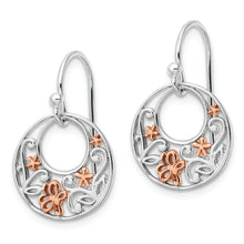 Load image into Gallery viewer, Sterling Silver Rose Rhodium Polished Flowers Dangle Earrings
