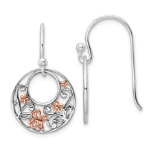 Load image into Gallery viewer, Sterling Silver Rose Rhodium Polished Flowers Dangle Earrings
