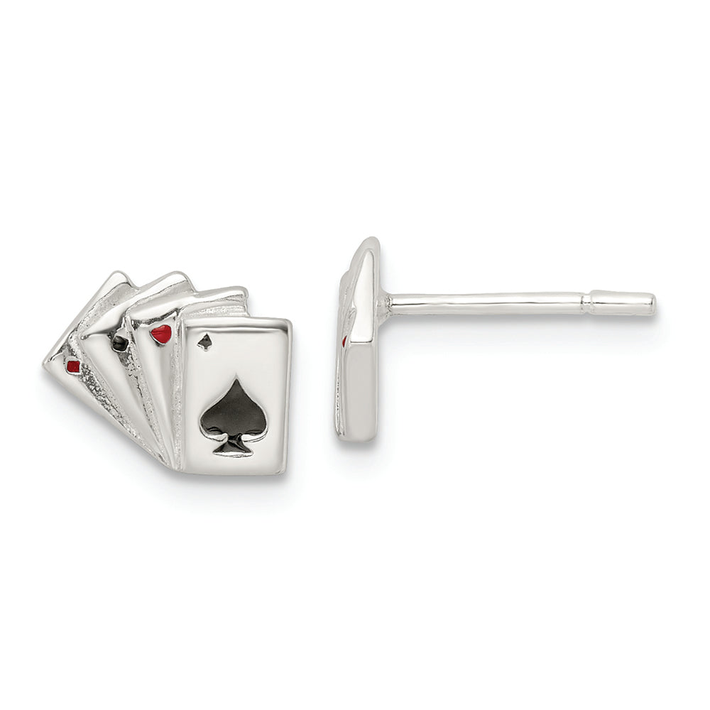 Sterling Silver Polished Playing Cards Post Earrings