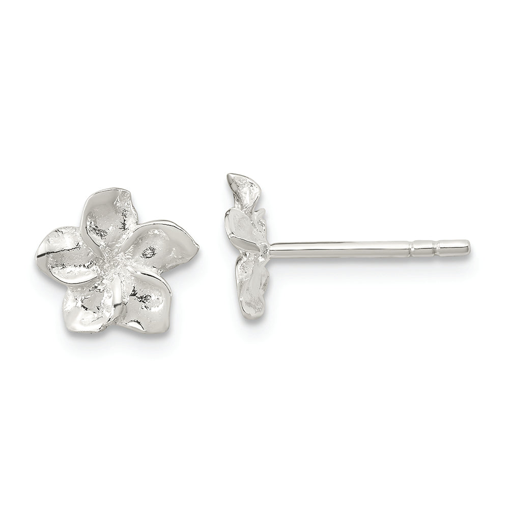 Sterling Silver Polished Plumeria Post Earrings