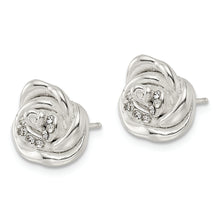 Load image into Gallery viewer, Sterling Silver Polished &amp; Lasered Crystal Rose Post Earrings
