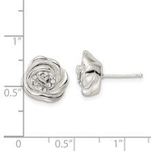 Load image into Gallery viewer, Sterling Silver Polished &amp; Lasered Crystal Rose Post Earrings
