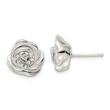 Load image into Gallery viewer, Sterling Silver Polished &amp; Lasered Crystal Rose Post Earrings
