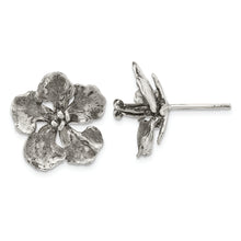 Load image into Gallery viewer, Sterling Silver Oxidized Peacock Flower Post Earrings
