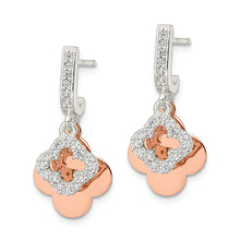 Load image into Gallery viewer, Sterling Silver Rose-tone Quatrefoil CZ Dangle Post Earrings
