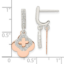 Load image into Gallery viewer, Sterling Silver Rose-tone Quatrefoil CZ Dangle Post Earrings
