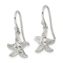 Load image into Gallery viewer, Sterling Silver Textured CZ Center Starfish Shepherd Hook Earrings
