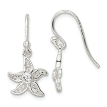 Load image into Gallery viewer, Sterling Silver Textured CZ Center Starfish Shepherd Hook Earrings
